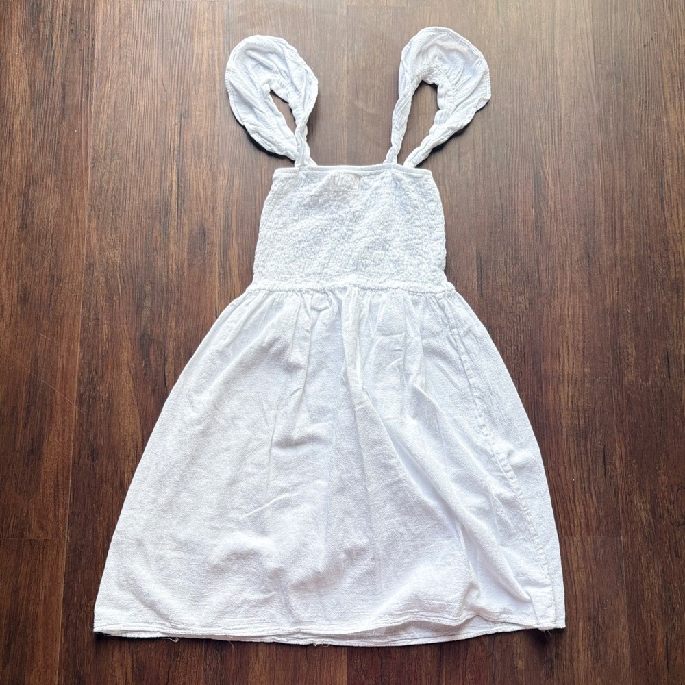 Seaspice Resort Wear White Peruvian Cotton Smocked Ruffle Strap Mini Dress Med - Picture 7 of 8
